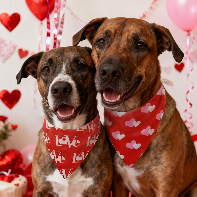 Valentines Dog Bandanas,Love Pet Scarf for Boys and Girls,Heart Bandana for Weddings,Parties,and Holidays,Dog Outfit Gifts for Medium to Large Dogs (Red, 2PCS)
