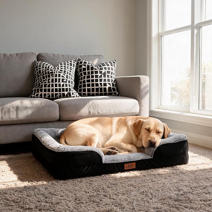 Orthopedic Extra Large Dog Bed, Memory Foam XL Dog Bed Couch, 44" L | Dual-layer Foam Mat, Washable Cover&Waterproof, Contoured Bolster Design, Indoor&Car Truck, Pet Bed for Dogs Cats Up to 90lbs