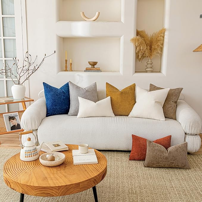 a moment Pack of 2 Decorative Chenille Throw Pillow Covers with Twill Cushion Covers for Sofa Living Room Couch Bed 20x20 Inch Raw White