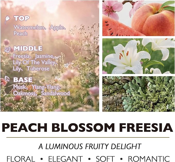HomeLights Soy Wax Candles for Home Scented, 4-Wick Candles in Peach Blossom Freesia Scented, Aromatherapy Candles Gift for Parties, Relaxing, Bohemian Natural Textures, 18oz