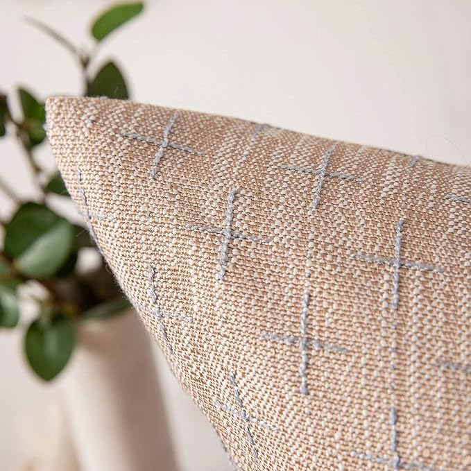 MIULEE Pack of 2 Decorative Burlap Linen Spring Throw Pillow Covers Modern Farmhouse Pillowcases Rustic Woven Textured Cushion Cover for Sofa Couch Bed 24x24 Inch Tan