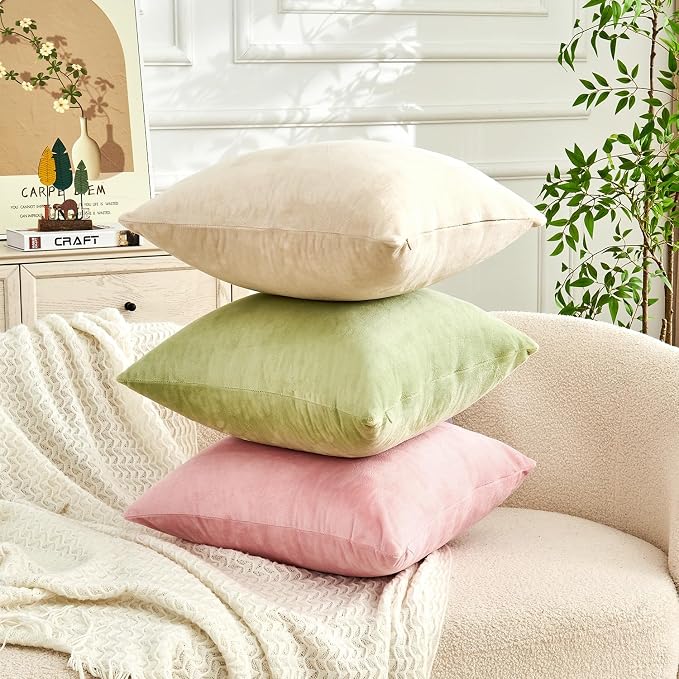 Throw Pillow Covers Sage Green Set of 2 12x20 Inch Pillow Covers, Soft Velvet Lumbar Decorative Pillowcases for Couch Sofa Bed, Home Boho Decor, Modern Farmhouse Cushion Covers