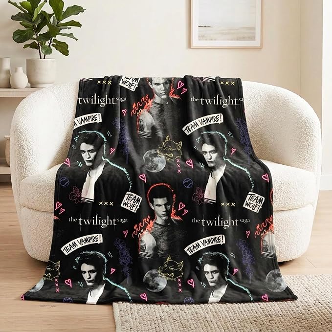 Twilight The Saga Throw Blanket, Super Soft Cozy Plush Bedding, 60" x 46", Team Jacob Team Edward (Officially Licensed Product) by Franco Collectibles