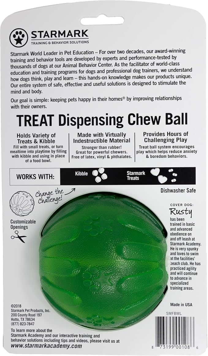Starmark Treat Dispensing Chew Ball Tough Dog Toy, Medium/Large for Large Breeds (Pack of 2)