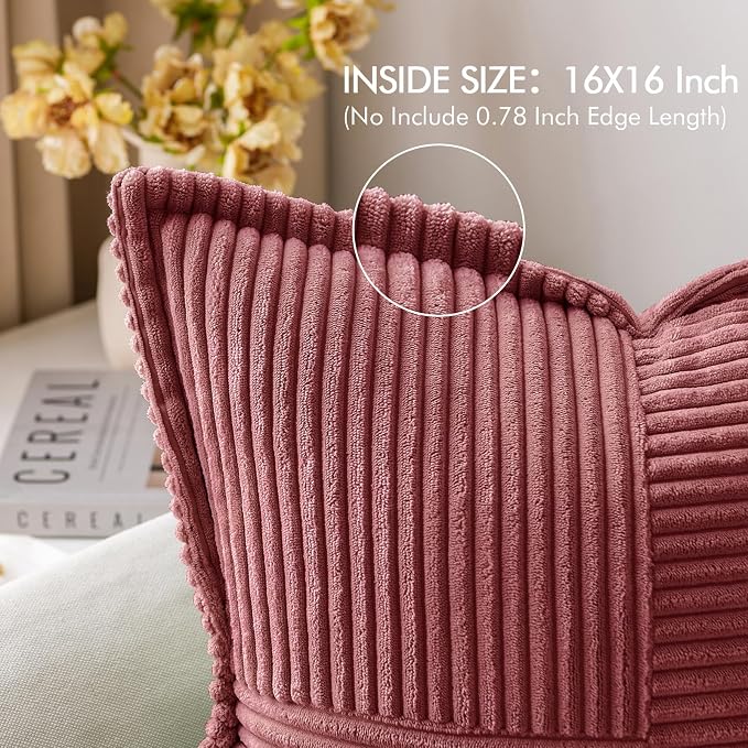 MIULEE Decorative Throw Pillow Covers for Couch 16x16 Inch Cranberry Red | Boho Broadside Striped Patchwork Pillow Covers, Soft Corduroy Cushion Cases, For Sofa Bed Livingroom Home Decor