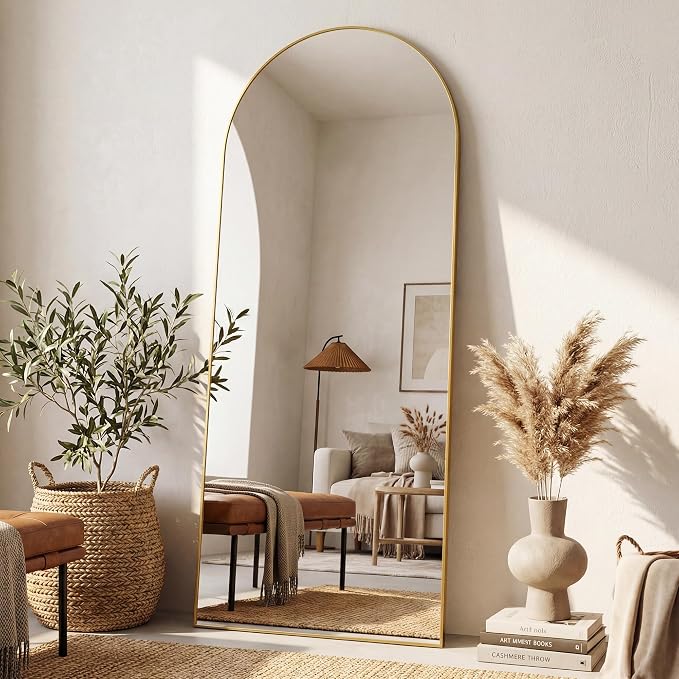 Antok Full Length Mirror, 58"x21" Floor Mirror, Arched Floor Standing Freestanding Arch Full Body Mirrors with Stand for Bedroom, Hanging Mounted for Living Room Cloakroom,Gold