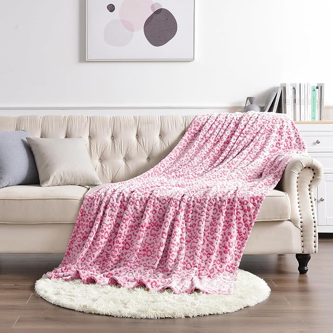 PLEASANT BOULEVARD | Leopard Throw Blanket Fleece, Premium Lightweight Cozy Warm Plush Microfiber Bedspread for Couch Sofa and Bed (Hot Pink, Twin (60 x 80 inches))