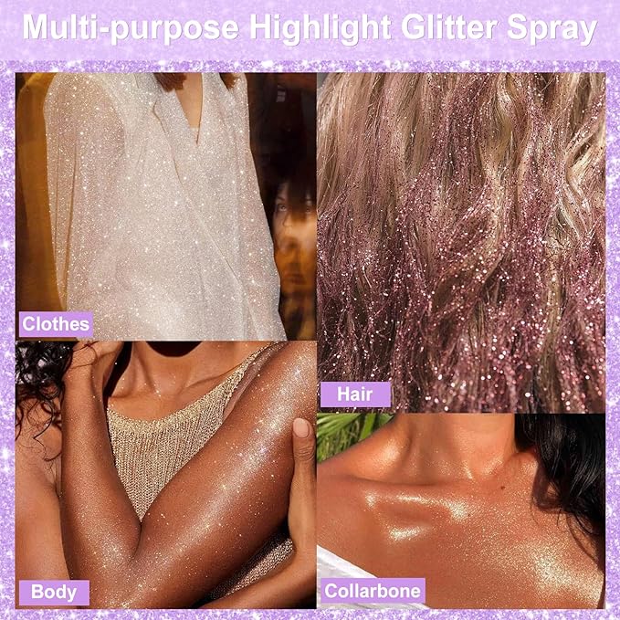 YOSCA Body Glitter Spray, 150ML Holographic Glitter Hairspray, Shiny Glitter Spray for Hair Body Clothes, Quick-Drying and Long-Lasting Shimmer Powder for Festival Music Concert Party Rave Accessories