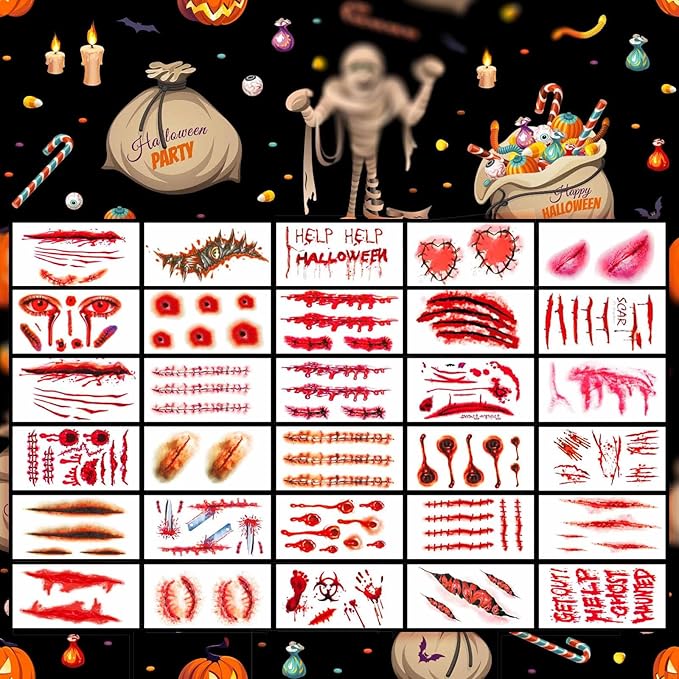 35 Sheets Large-size Halloween Temporary Joker Tattoos, Halloween Fake Scar Tattoos, Halloween Fake Joker Tattoos Stickers - Perfect for Halloween, Parties, Cosplay and Costumes