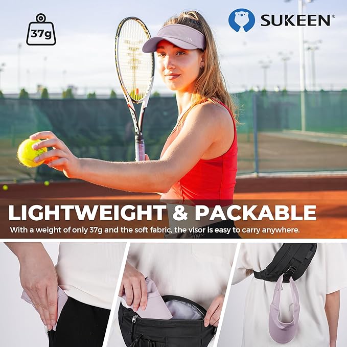 Sukeen Lightweight Sports Sun Visor Hat for Men Women | Packable, breathable, quick-dry, UPF50+ cooling visor hat, stretch fit, for running, tennis, golf, pickleball, softball