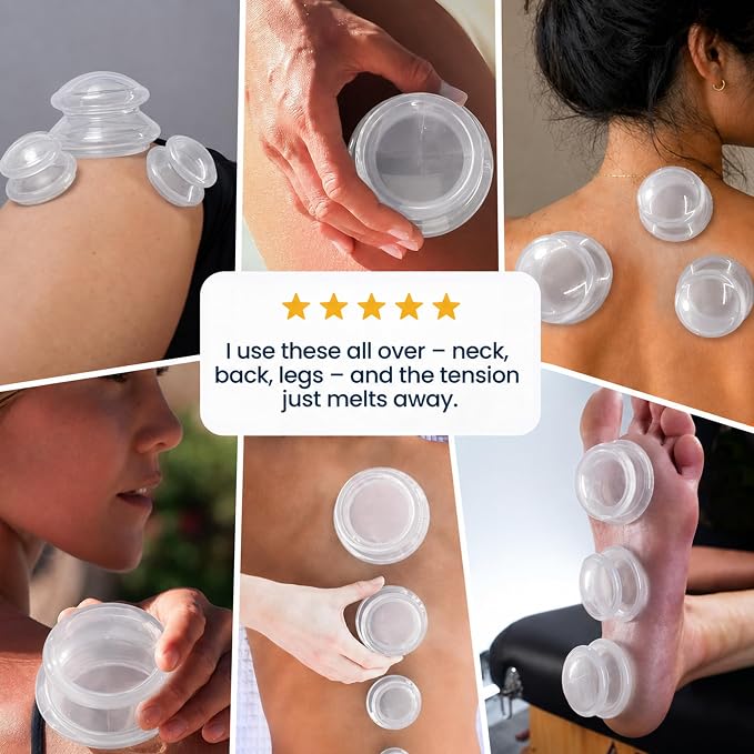 Lure Essentials Edge Silicone Cupping Set, Cupping Kit for Massage Therapy, Long Lasting Cups for Professional & Home Use, Body Sculpt Cup for Cellulite, Ultra Transparent Clear