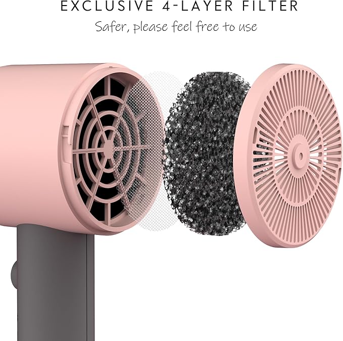 AINA Hair Dryer with Diffuser, Blow Dryer for Women | Advanced Ionic Technology, Ceramic Coating | Cold Shot Features Turbo Heat for Fast Drying and Shine 110V/ALCI (Misty Blush)