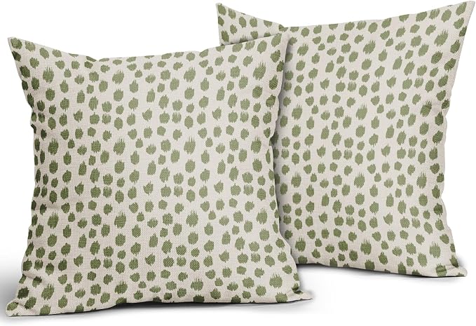 Sage Green Cream Polka Dot Pillow Covers 24x24 Set of 2 Outdoor Modern Art Throw Pillows Boho Design Brush Strokes Decorative Pillowcase Square Cushion Cover Linen Pillow Case for Home Sofa Couch Bed