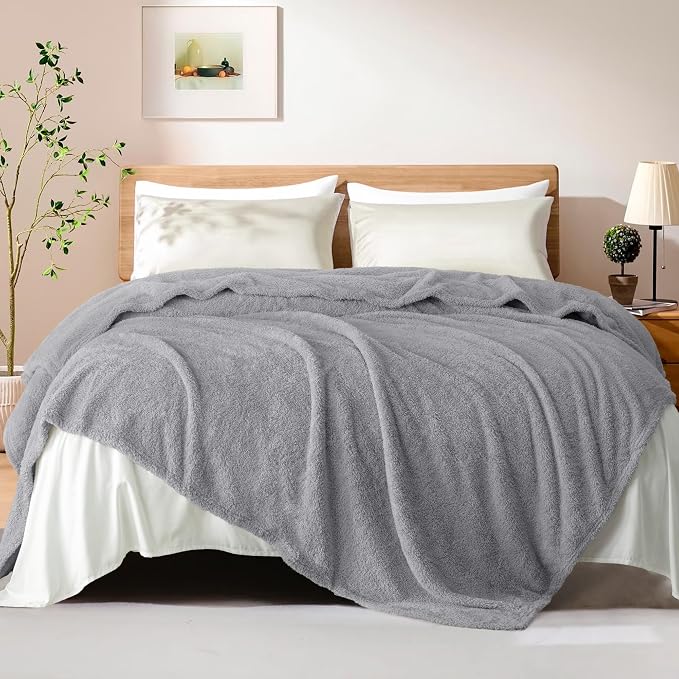 Exclusivo Mezcla Fleece Twin Size Blanket for Couch and Bed, 60" x 80" | Super Soft and Cozy Fluffy Blanket for Women, Lightweight and Fuzzy Blanket for Teens Back to School, All Season, Light Grey