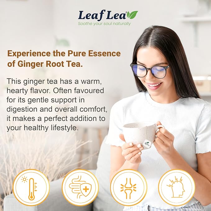 LeafLea Ginger Tea Bags, Strong Ginger Herbal Tea, 160 Count Bulk | Spicy Single-Ingredient Brew, Individually Foil-Wrapped, Best-Value Stock-Up, Supports Digestion, Caffeine-Free