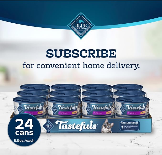 Blue Buffalo Tastefuls Beef Paté Wet Cat Food, 5.5 oz, 24 ct | Real Beef First, Paté Style, No Chicken By-Product, Corn, Wheat, or Soy