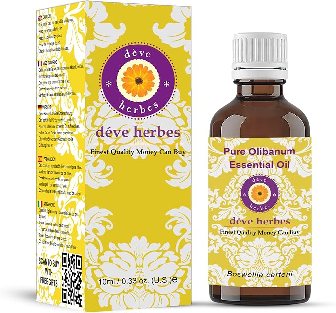Deve Herbes Pure Olibanum Essential Oil (Boswellia carterii) Steam Distilled 10ml (0.33 oz)