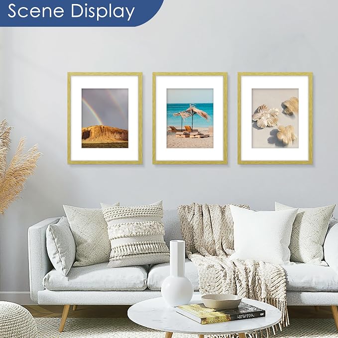 16x20 Picture Frame Set of 6, Wall Mount Display, Gold | Display Pictures 11x14 with Mat or 16x20 Without Mat, Horizontal or Vertical, Gallery Wall Frame Set, Wedding Birthday Gifts