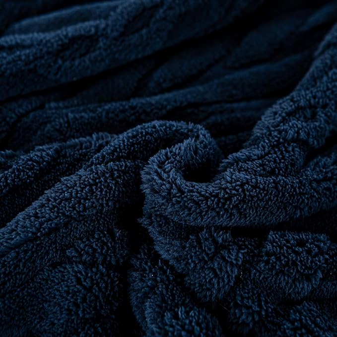 YUSOKI Sherpa Fleece Large Throw Blanket, Navy Blue, 50"x65" | 3D Stylish Design,320GSM, Non-Shedding, Lightweight for All Season Use, stays fluffy after repeated washes, Perfect Gifts