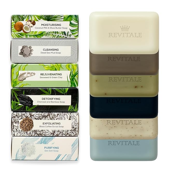 REVITALE Natural Cleansing Soap Bars Set – 6 x 100g – Daily Hand, Face & Body Wash, Shower Soap & Skincare Gift Set