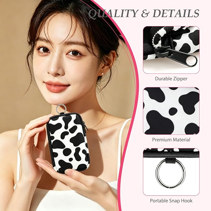 KJQJLY 2 Pack Portable Tampon Organizer Bag Tampon Holder & Storage Case with Zipper for Travel, Discreet Period Bag for Purse, Waterproof Feminine Products Pouch for Women (Animal Pattern)