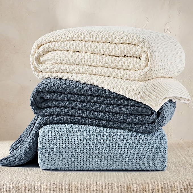 EVERGRACEHOME Chunky Chenille Knit Throw Blanket, 108x92, Chambray Blue | Sculpted Moss Stitch, Chic Modern Farmhouse, All-Season Warmth, OEKO-TEX® Certified, Oversized King for Couch, Bed, Sofa