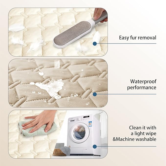 gogobunny Waterproof Dog Blankets for Large Dogs, Pet Bed Cover Breathable | Washable Pee Pads, Quilted Throw Blanket, Furniture Protector for Couch Sofa Bed Car, 82x82 Inch Dark/Light Beige