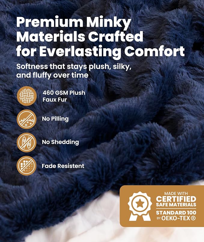 Everlasting Comfort Soft & Comfortable Navy Blue Faux Fur Throw Blanket for Couch - (50"x65") Minky & Fluffy Fall Blankets & Throws, Plush Fuzzy for Bed, Sofa & Living Room - Cozy Home Decor