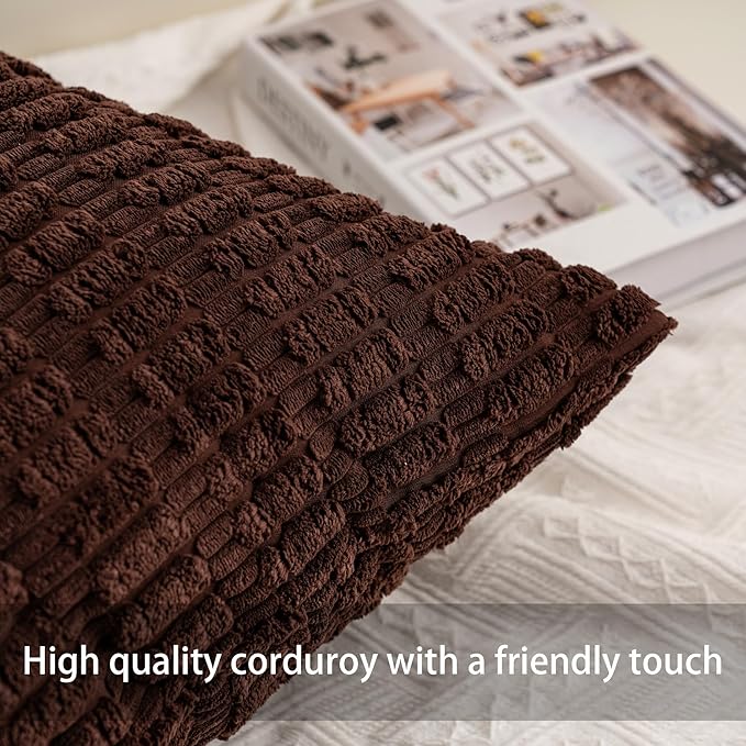 Pack of 2 Corduroy Decorative Throw Pillow Covers 12x24 Inch, Dark Brown | Fall Soft Striped Pillow Covers Modern Farmhouse Home Decor Christmas Throw Pillow Covers for Sofa Living Room Couch Bed