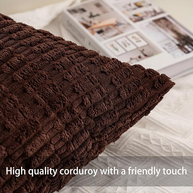 Aegero Pack of 2 Corduroy Decorative Throw Pillow Covers 12x20 Inch, Black | Fall Soft Striped Pillow Covers Modern Farmhouse Home Decor Christmas Throw Pillow Covers for Sofa Living Room Couch Bed