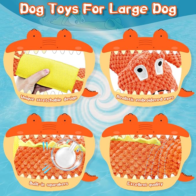 WOWBALA Interactive Tug of War Dog Toys for Small to Large Breeds-Squeaky Puppy Toys with Crinkle Paper, Stuffed Chew Dog Toys to Keep Them Busy, Training Reward Gift (Orange)