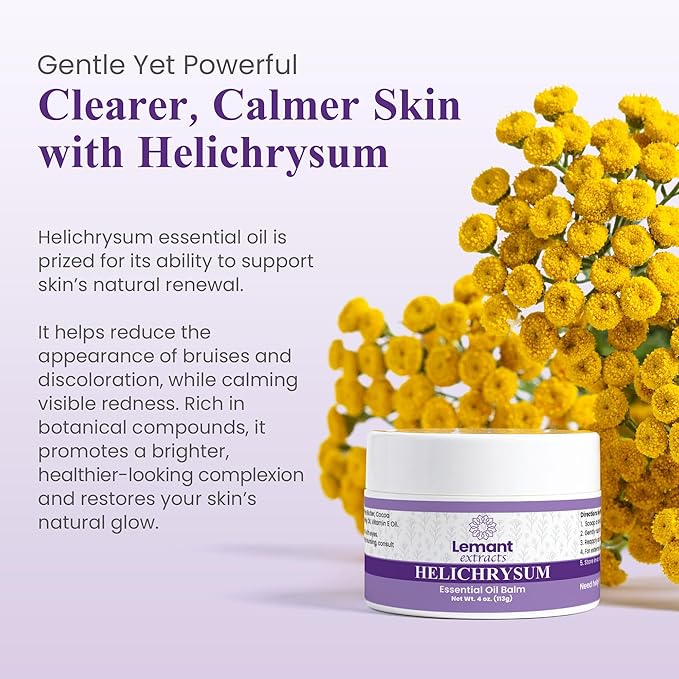 Lemant Extracts Helichrysum Balm (4 oz) – Triple Strength Helichrysum Essential Oil Salve to Reduce Bruising, Calm Redness & Support Skin Vitality (Includes One 4 oz Jar)