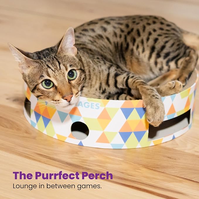 Catstages Bowl Track Scratcher 3-in-1 Ball Track, Scratcher, Lounger, 13.8" | Corrugated Scratch Pad & Lounger + Ball Track Cat Toy with 2 Balls for Interactive Play, Indoor Enrichment, Cats & Kittens