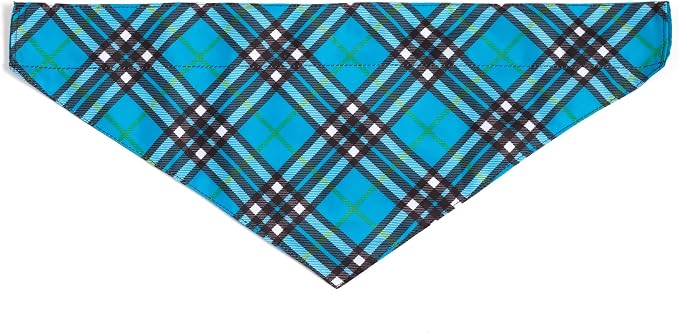 THE WORTHY DOG Slide-On Printed Bandana for Dogs & Cats, Blue Plaid