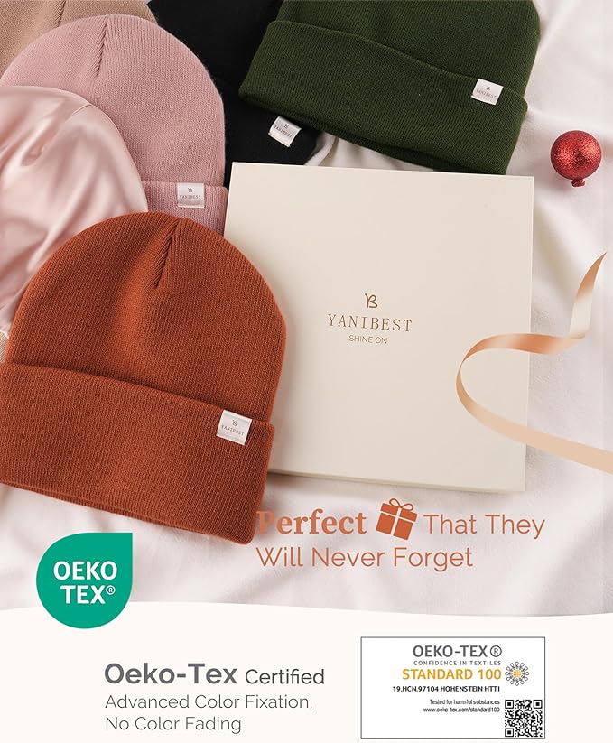 YANIBEST Satin Lined Beanie for Women Reduce Frizz Winter Hats for Women Men Silk Lining Soft Slouchy Warm Cuffed Less Static