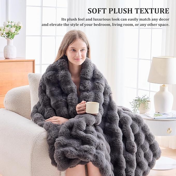 Faux Fur Twin Blanket for Couch, 1000 GSM Cozy Fuzzy Fluffy Soft Plush Thick Bubble Sherpa Blanket for Sofa Bedroom Living Room, Mothers Day Birthday Gifts for Women Home Decor