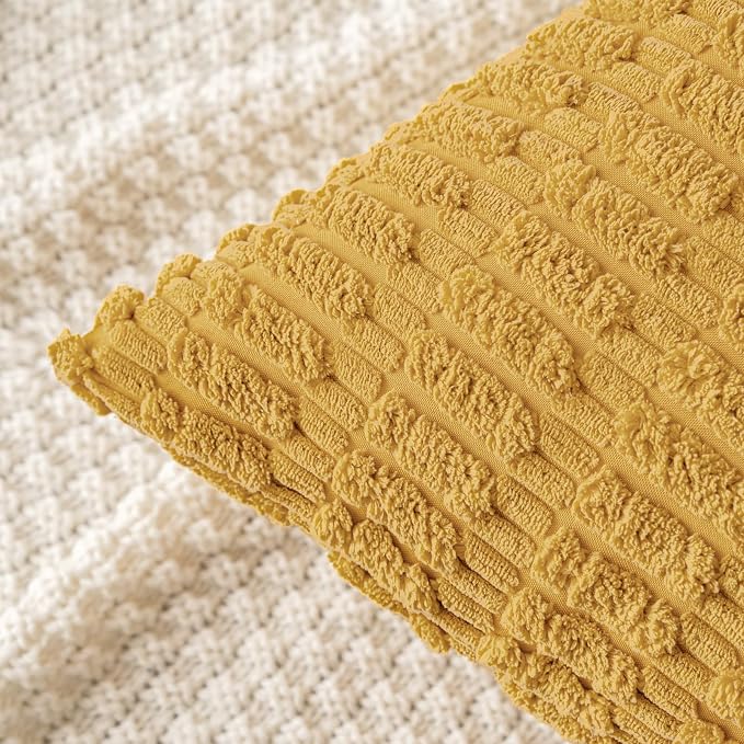 MIULEE Corduroy Decorative Throw Pillow Covers 18x18 Yellow Pack of 2 | Soft Boho Striped Pillow Covers Modern Farmhouse Home Decor For Sofa Living Room Couch Bed