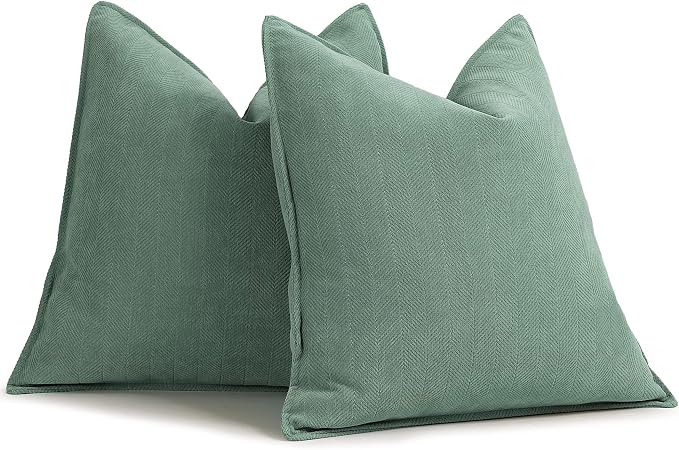 Dusty Green Pillow Covers 18x18 Set of 2 Chenille Throw Pillow Covers with Elegant Design Soft and Luxurious Decorative Throw Pillows for Couch, Bed, and Home Decor