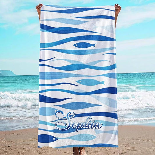 JML Custom Beach Towel with Name, Personalized Microfiber Beach Towel with Name, Large, Soft, Quick Dry & Absorbent for Swim, Pool,Adult,Summer Holiday,Vacation,Travel,Gift for Anniversary, Birthday
