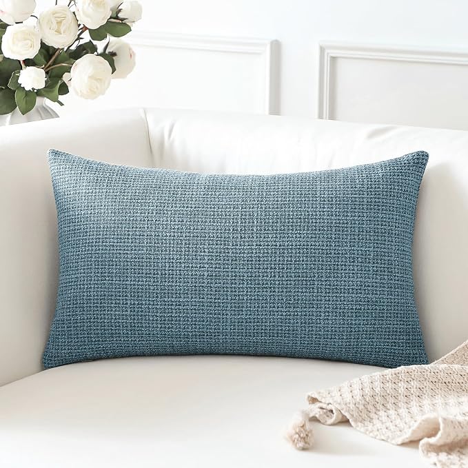 OTOSTAR Linen Throw Pillow Cover Set of 1 Decorative Lumbar Pillowcases Cushion Covers 16x24 Inch for Home Decor Sofa Bedroom Car 40 x 60CM Blue