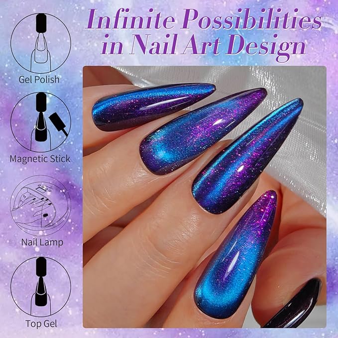 BORN PRETTY Cat Magnetic Eye Gel Nail Polish,Night Purple Magnetic Gel Polish Blueberry Cat Magnetic Eye Gel Manicure Nail Art DIY 15ml
