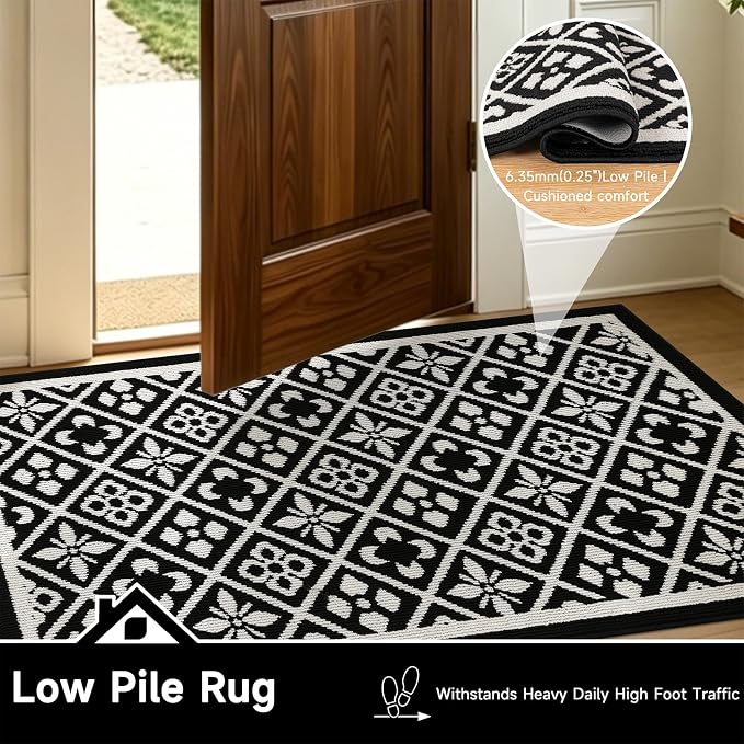 Ileading Entrance Door Mat 3'x5', Absorbent Dog Mats for Muddy Paws, Low-Profile Large Entryway Runner Rug with Non-Slip Backing, Machine Washable Inside Welcome Mat for Hallway,Kitchen(Black)
