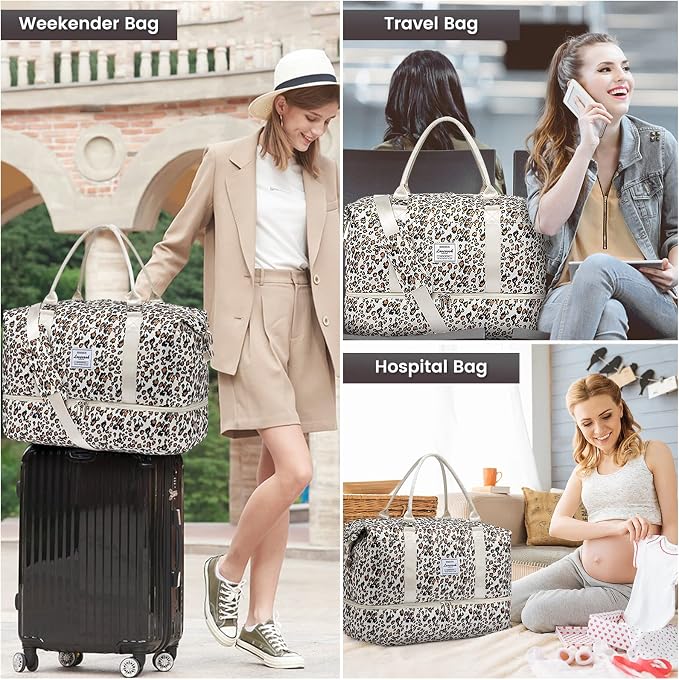 LOVEVOOK Travel Duffle Bag,Weekender Bags for Women with Shoe Compartment，Carry on Overnight Bag with Toiletry Bag,Gym Duffel Bag with Wet Pocket, Hospital Bags for Labor and Delivery