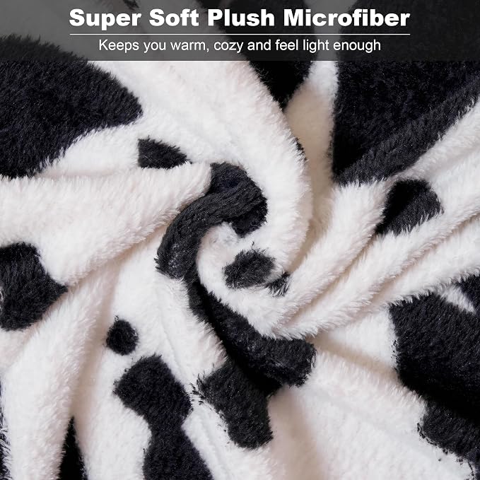 Viviland Fleece Blankets Queen Size Cow Print - 280GSM Lightweight Soft Fuzzy Cozy Plush Queen Blanket for Bed, 90x90 inches