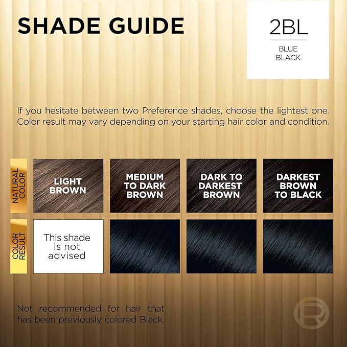 L'Oreal Paris Superior Preference Luminous Fade-Defying Permanent Hair Color, Hair Dye For Up to 9 Weeks of Radiance, 2BL Blue Black, 1 Kit