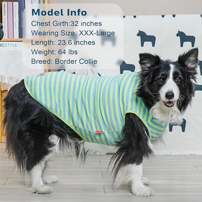 KYEESE 2Pack Cotton Dog Shirt for Large Dogs Soft Striped Tank Top | Reflective for Safety, Lightweight & Breathable, Gentle on Sensitive Skin, Stretchy & Free to Move, Comfortable Daily Wear