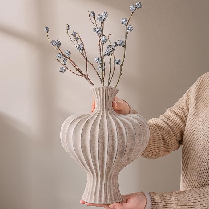 Ceramic Flower Vase Home Decor, 11 in Farmhouse Table Vases Rustic Vintage Living Room Kitchen Bedroom Decorations Pottery Decorative Vases for Flowers House Shelf Office Coffee Desk Dining, Rustic