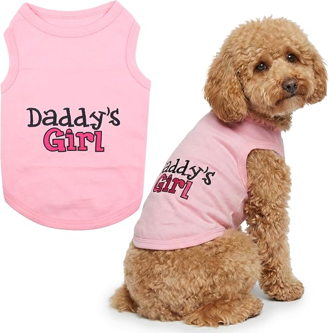 Parisian Pet Dog Shirt – 100% Cotton Shirts for Large Dogs – Pink Sleeveless Puppy Clothes – Lightweight and Breathable Dog Apparel – Girl Dogs Clothes - Stretchy Daddy’s Girl Pet Shirt