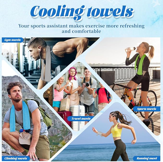 PAWPRO 4 Packs Cooling Towels for Neck and Face(40"x12"), Soft Breathable Cooling Towel with Waterproof Bag & Carabiner,Microfiber Cooling Rags for Yoga, Sport,Gym,Camping (Multicolor-2)