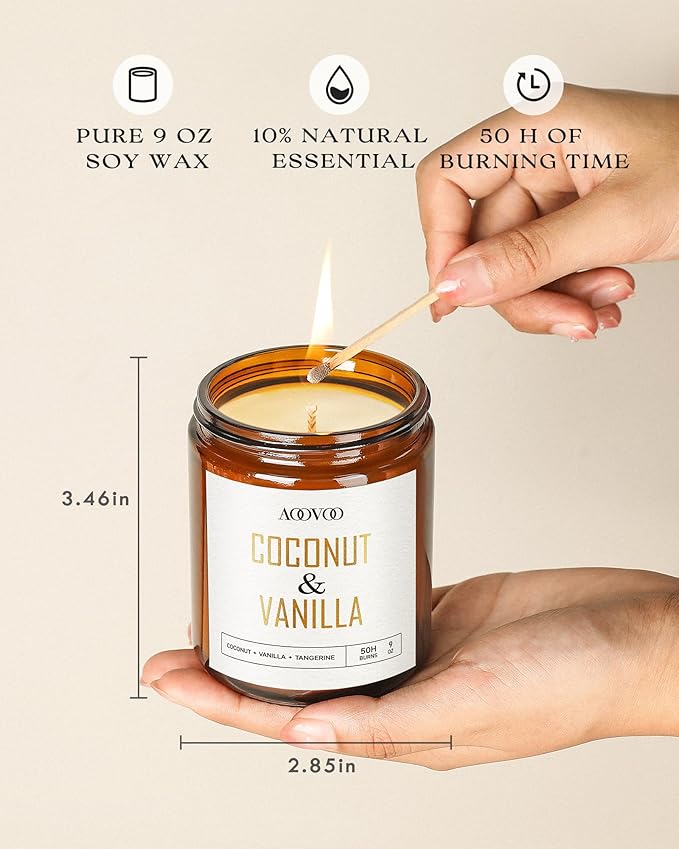 AOOVOO Coconut Vanilla Candles - 9 oz Scented Candles, Aromatherapy Candle, Soy Candle for Home Scented (Pack of 2)